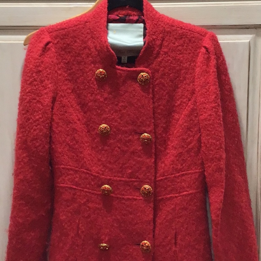 Beth Bowley Scarlet Textured Wool Mohair Silk Lined Peacoat Jacket $358 retail - Picture 2 of 11